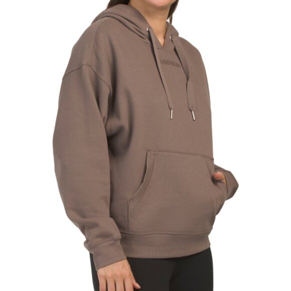 NEW CALVIN KLEIN Embroidered Logo Oversized Pull Over Hoodie FOSSIL 267tn - Picture 1 of 2